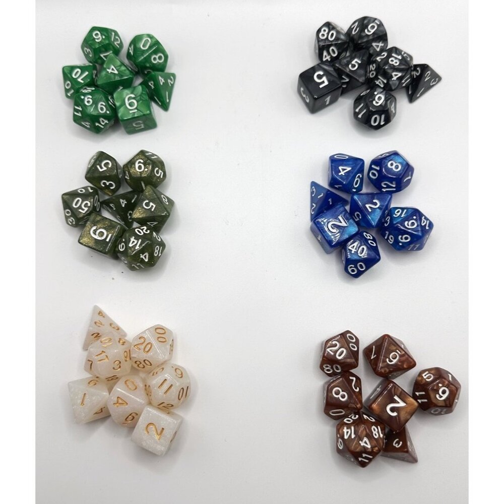 6 Sets Solid Color Pearl Pattern‎ Polyhedral Dice Game Dice  TRPG DND